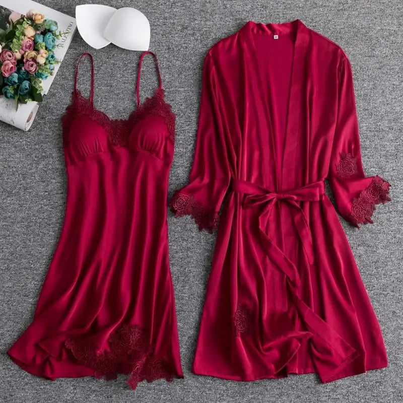 Satin Lace Pink Intimate Night Dress - Delicate Summer Design