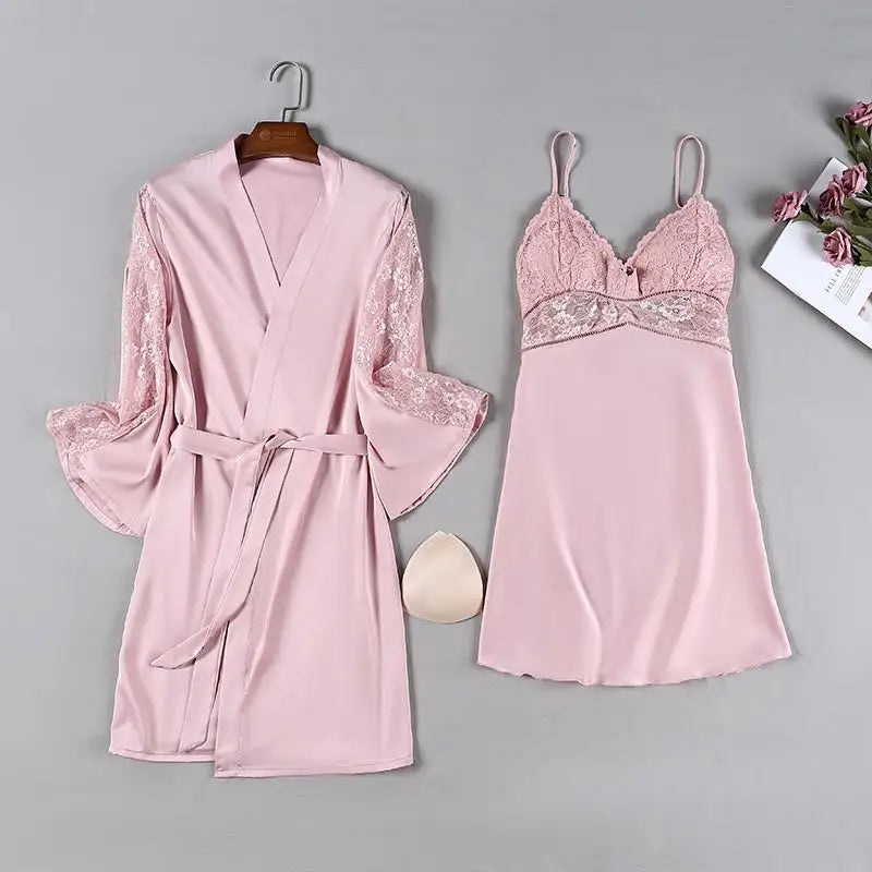 Satin Lace Pink Intimate Night Dress - Delicate Summer Design