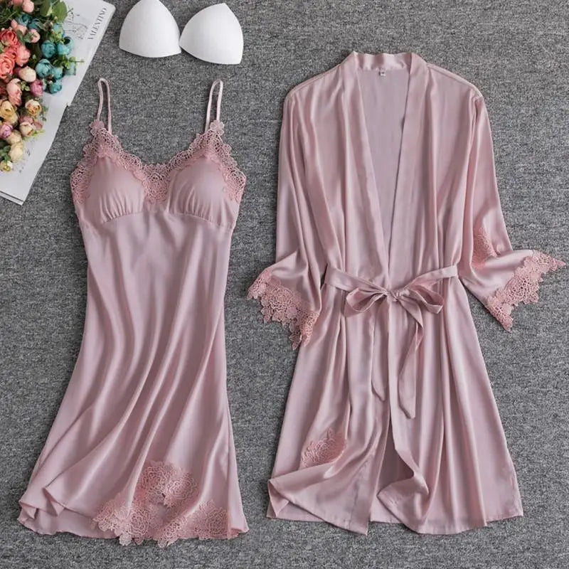Satin Lace Pink Intimate Night Dress - Delicate Summer Design