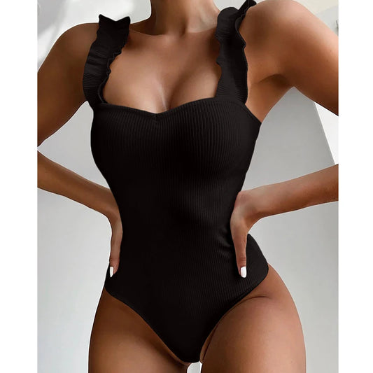 Sexy Ruffle One Piece - Backless High-Cut Design