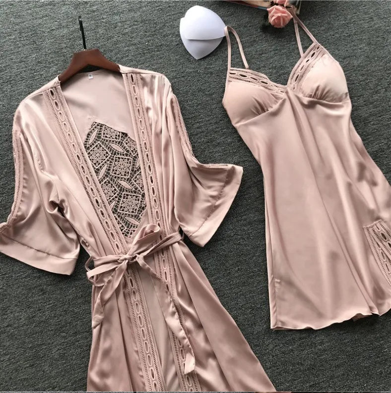 Satin Lace Pink Intimate Night Dress - Delicate Summer Design