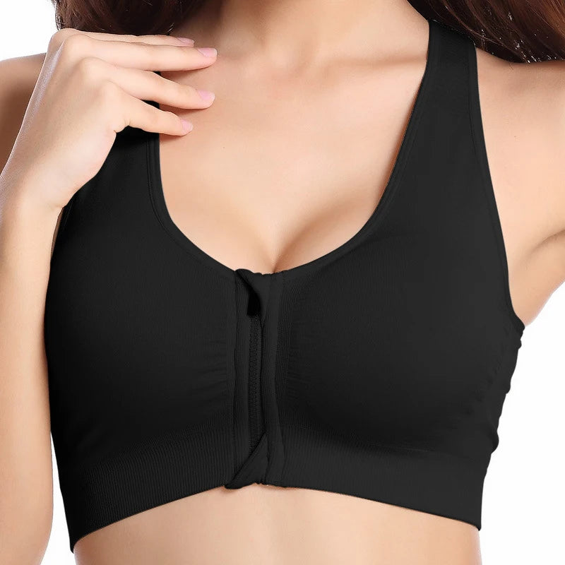 Zipper Push Up Sports Bra - Wire-Free Comfort and Support