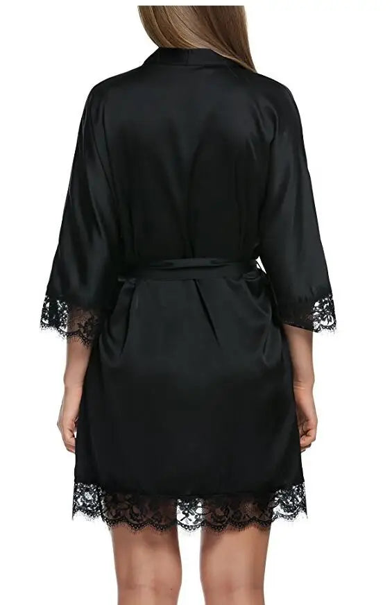 Short Satin Lace Kimono - Luxury Silk Design