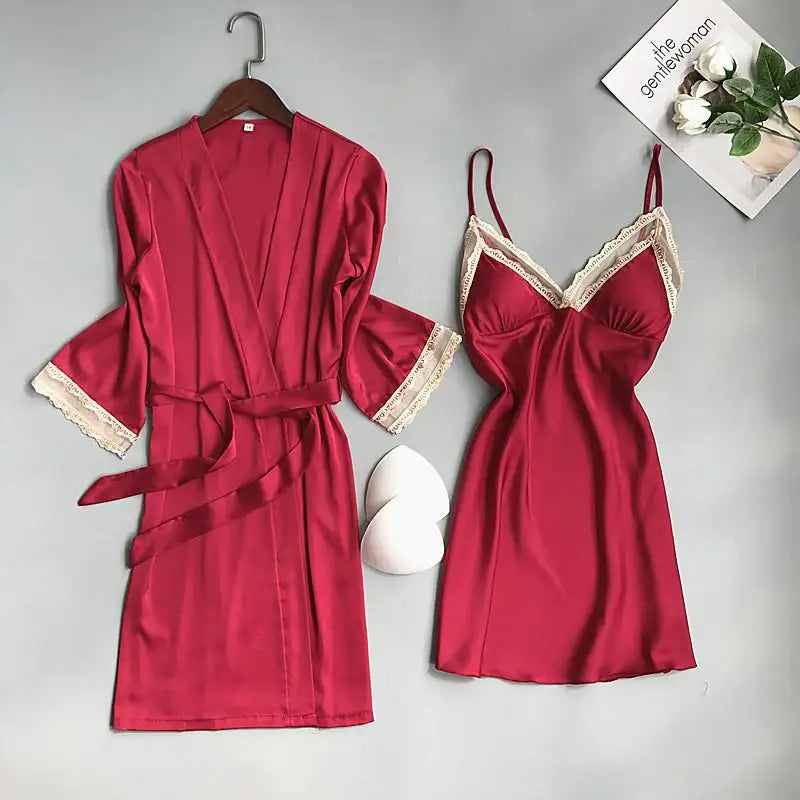 Satin Lace Pink Intimate Night Dress - Delicate Summer Design
