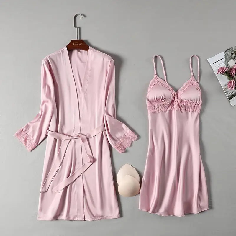 Satin Lace Pink Intimate Night Dress - Delicate Summer Design
