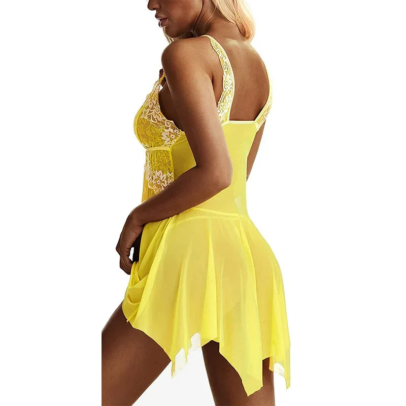 Alluring Lace Mesh Nightdress - Elegant Babydoll Lingerie
