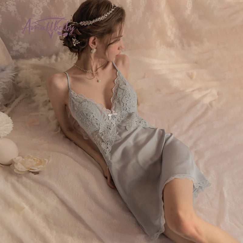 Satin Victorian Sleepwear - Lace Detail Elegance