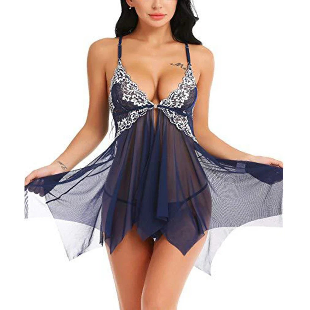 Alluring Lace Mesh Nightdress - Elegant Babydoll Lingerie
