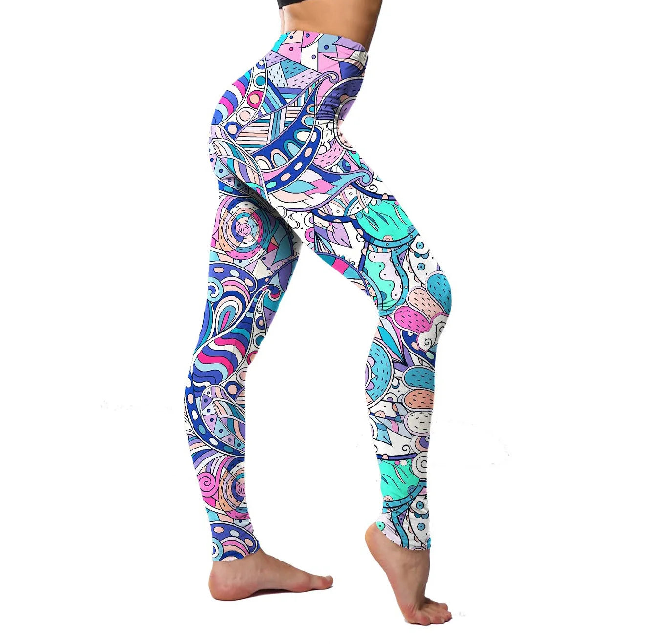 Premium High Waist Fitness Leggings - Floral & Abstract Patterns
