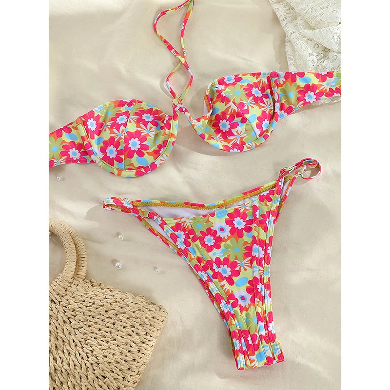 Halter High Waist Bikini Set - Versatile Pattern Design