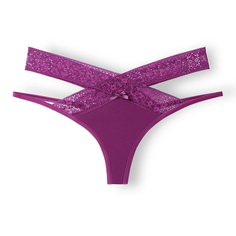 Breathable Cross Hollow Seamless Panties - Lace Waist Design