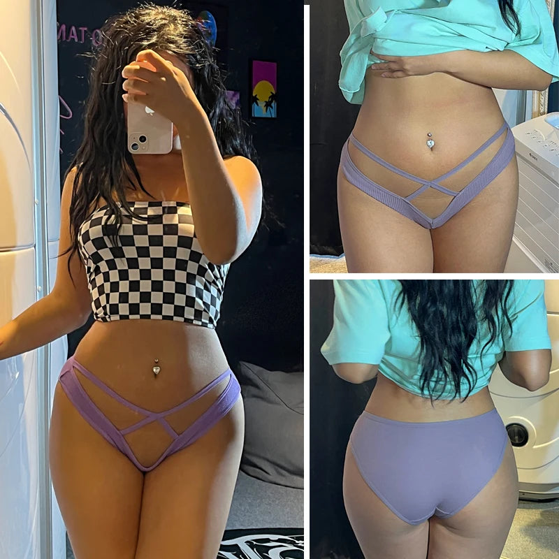 Sexy Cotton Hollow Out Panties - V-Waist Cross Design