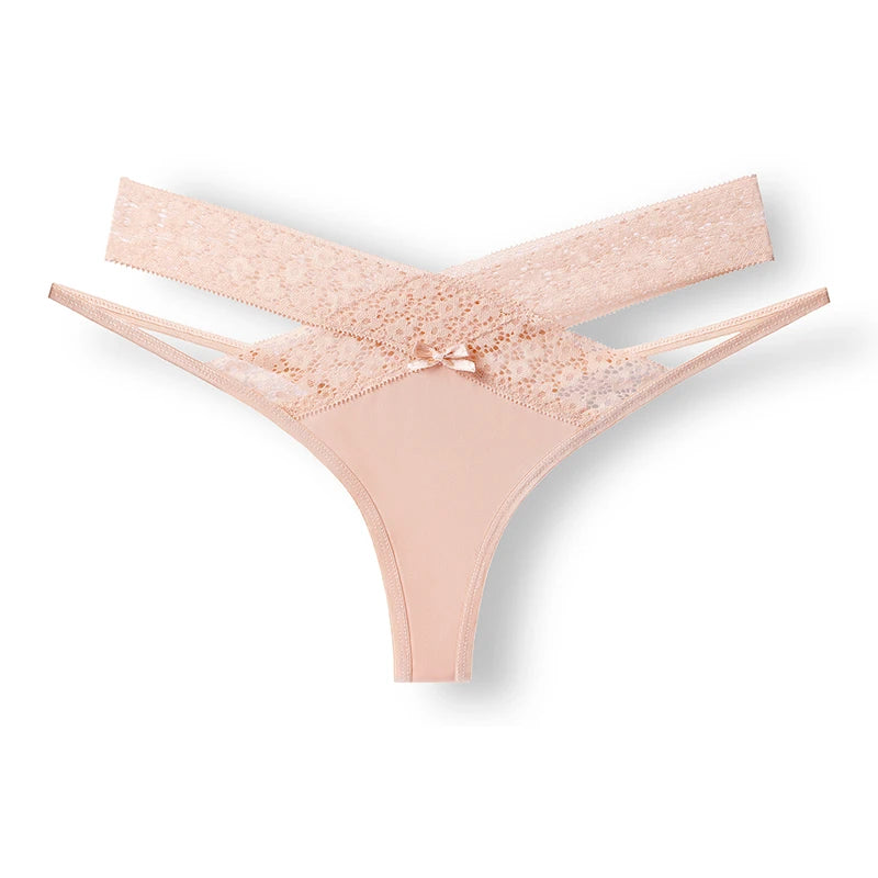 Breathable Cross Hollow Seamless Panties - Lace Waist Design