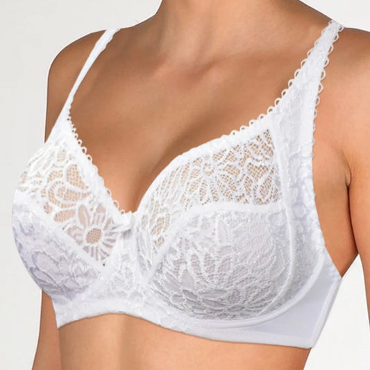 Floral Mesh Lace Bra - Embroidered Plunge Design