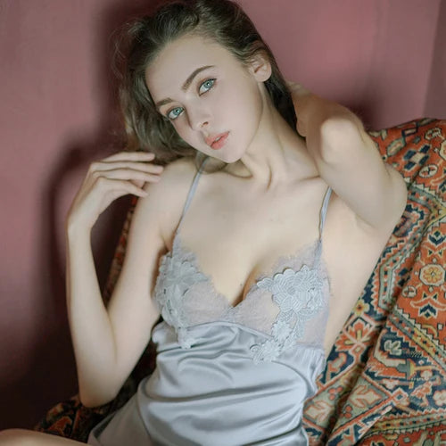 Sexy Lace Nightdress - Embroidered V-Neck Summer Design