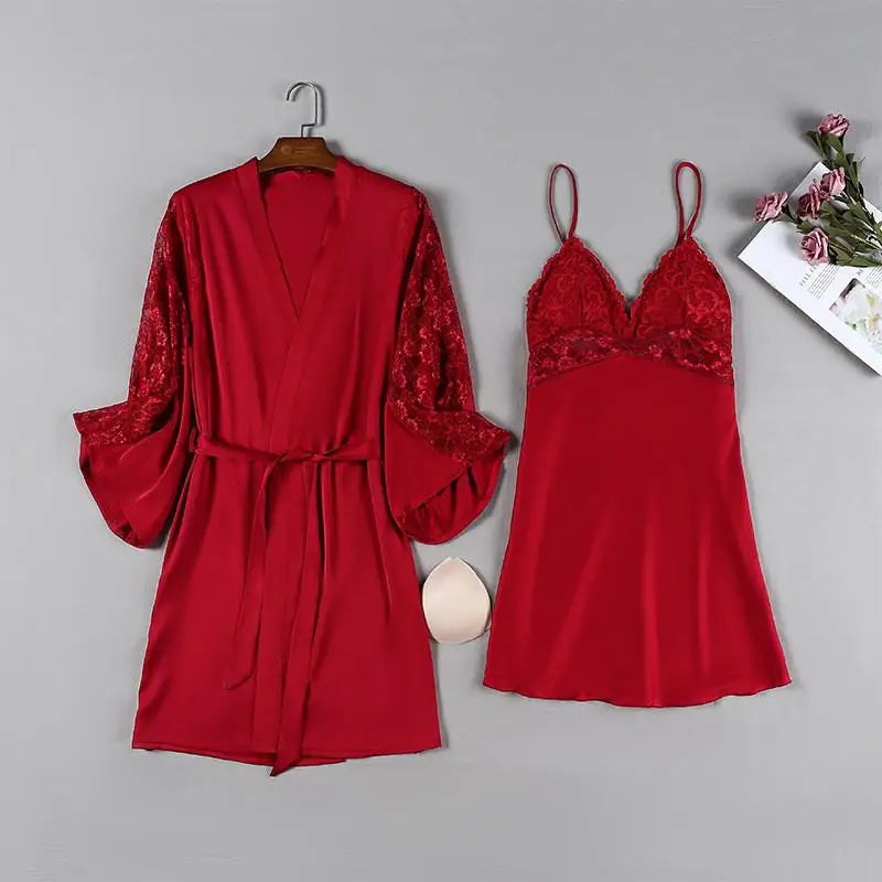 Satin Lace Pink Intimate Night Dress - Delicate Summer Design