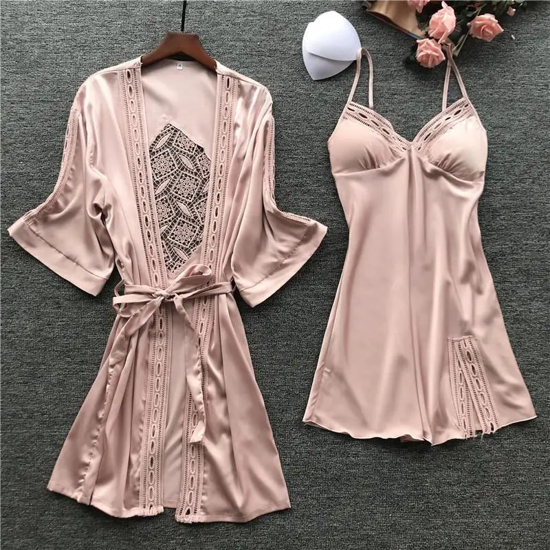 Satin Lace Pink Intimate Night Dress - Delicate Summer Design