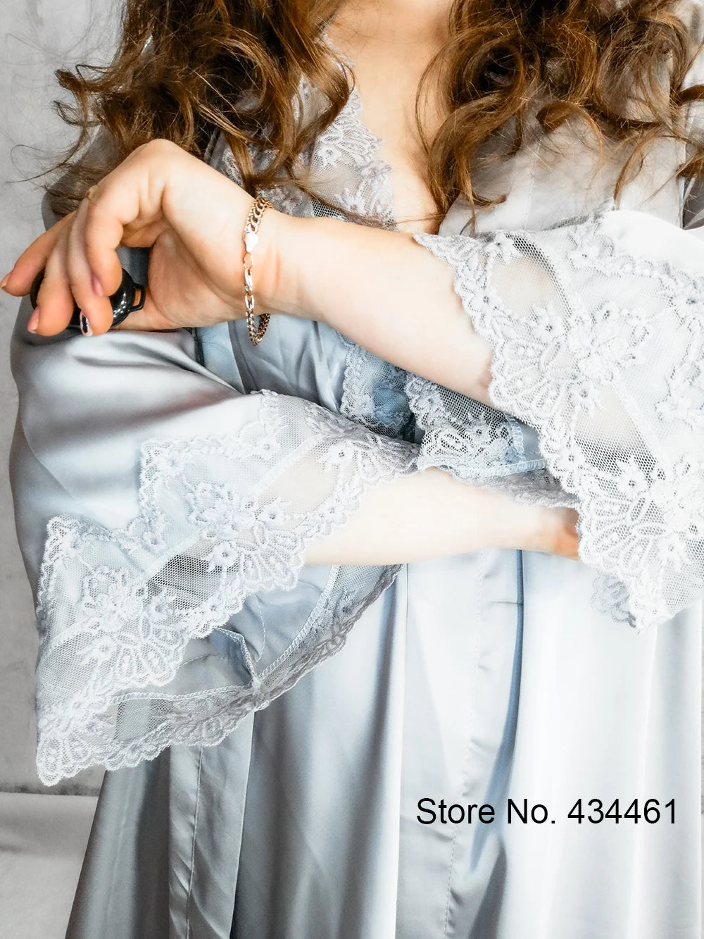 Belted Lace Trim Kimono