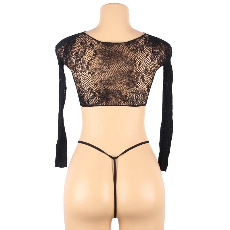 Hollow Out Long Sleeve Bra and Panty Set - Wire-Free Comfort