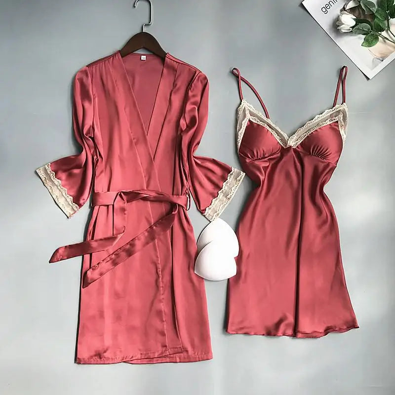 Satin Lace Pink Intimate Night Dress - Delicate Summer Design