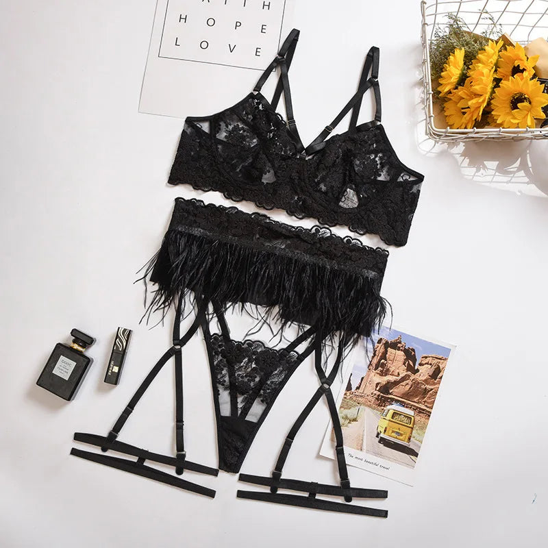 Tie Side Criss Cross Lace Bra Set - Sensual Elegance
