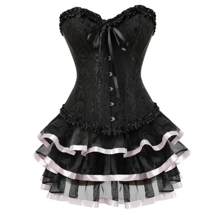 Ruffled Jacquard Lace-Up Corset