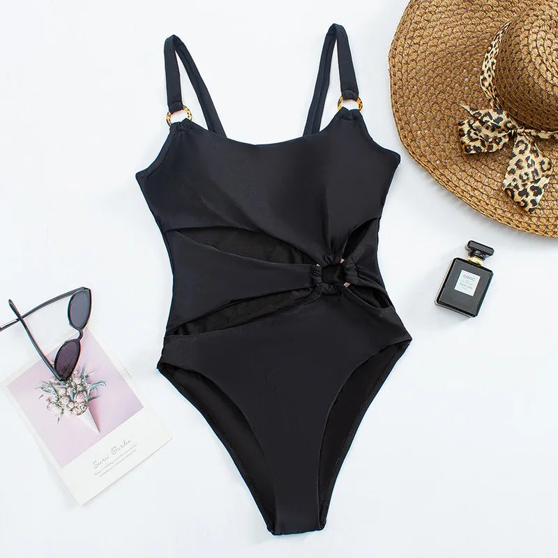 Solid High Waist Swimsuit