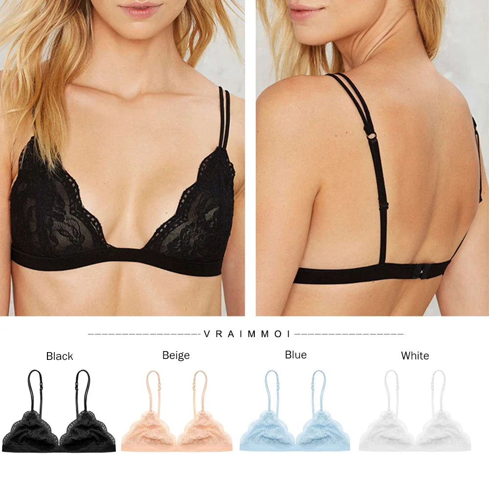 Sexy Lace Thin Triangle Bra - Wire-Free Plunge Design