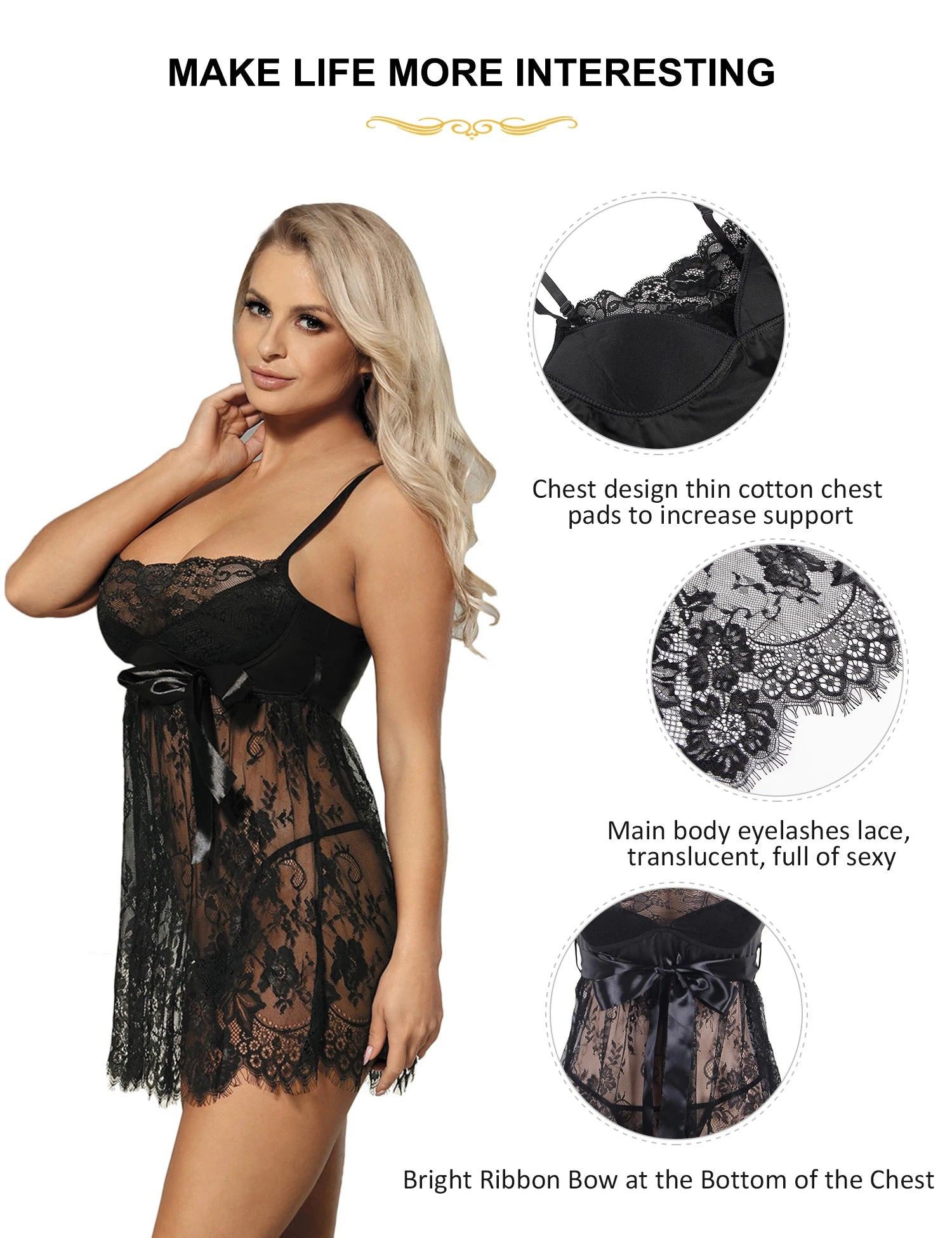 Eyelash Lace Mesh Nightgown