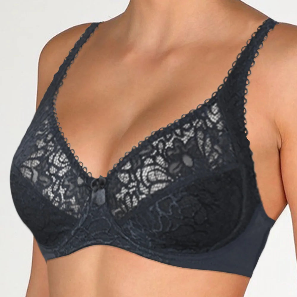 Floral Mesh Lace Bra - Embroidered Plunge Design