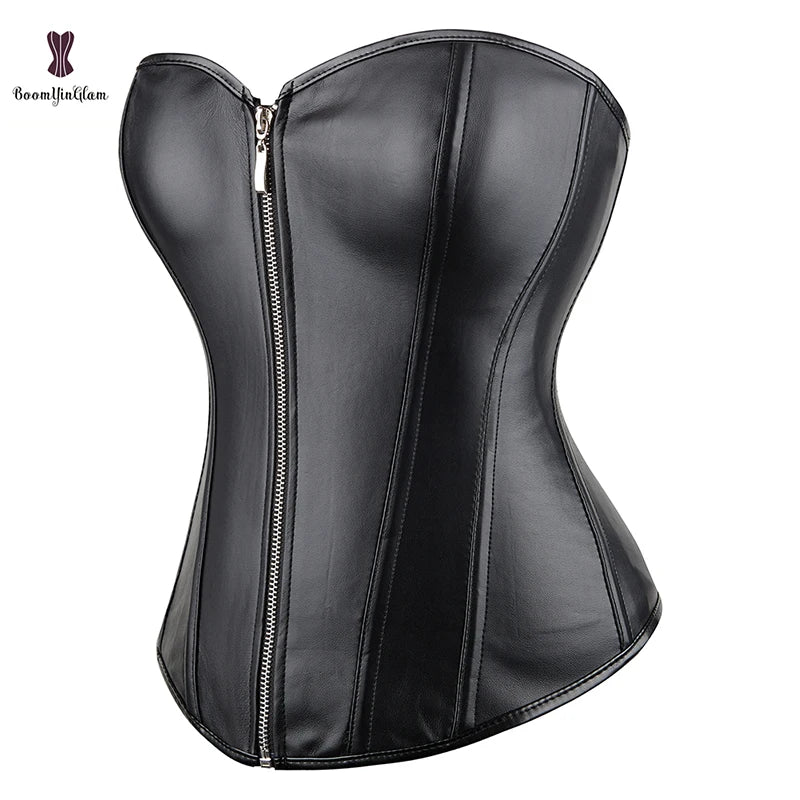 Zippered Faux Leather Corset