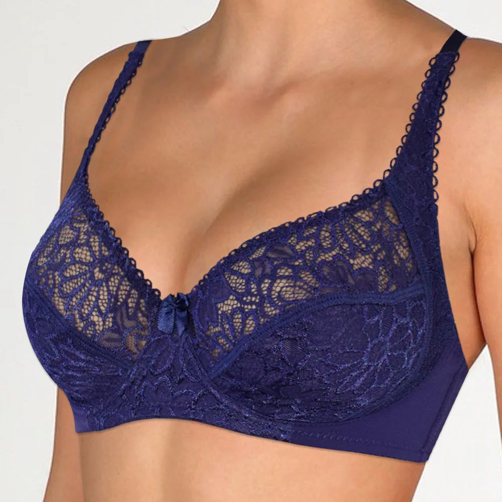 Floral Mesh Lace Bra - Embroidered Plunge Design