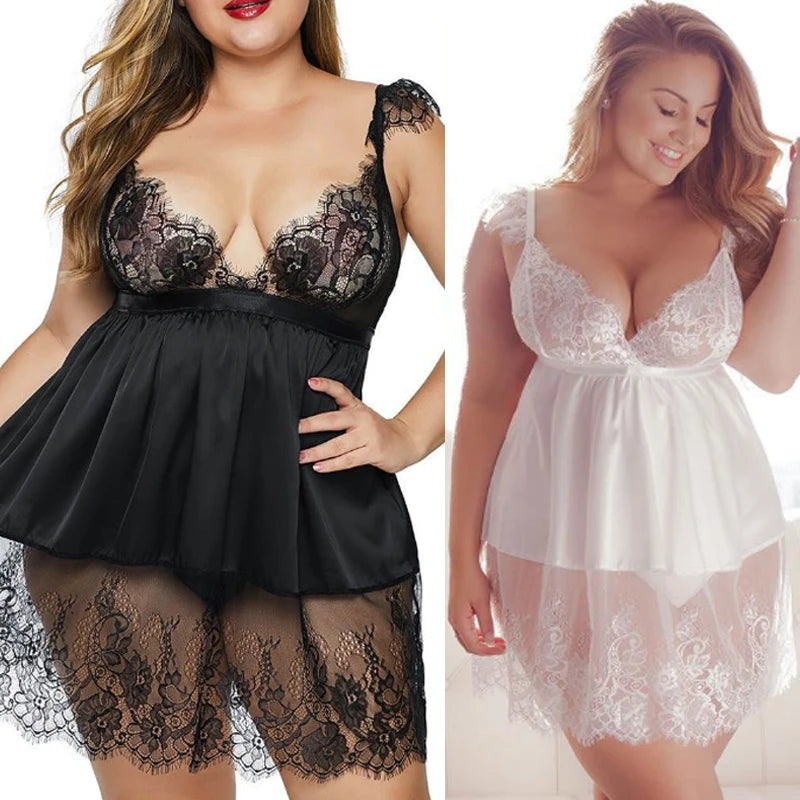 Plus-Size Voile Lace Babydoll