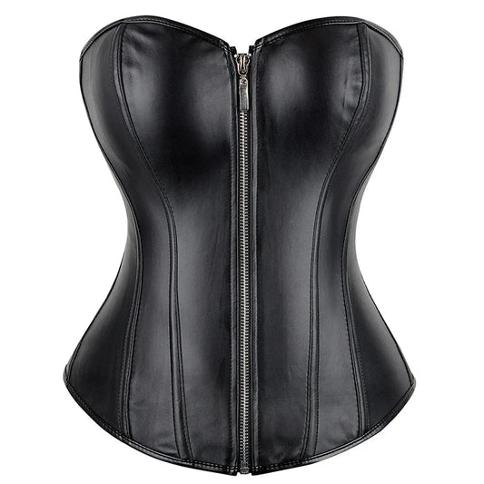Punk Style Push Up Faux Leather Corset with Zip - 14 Bone Structure