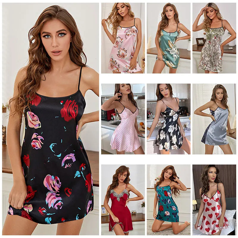 Printed Satin Strap Nightgown