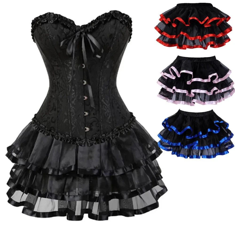 Ruffled Jacquard Lace-Up Corset