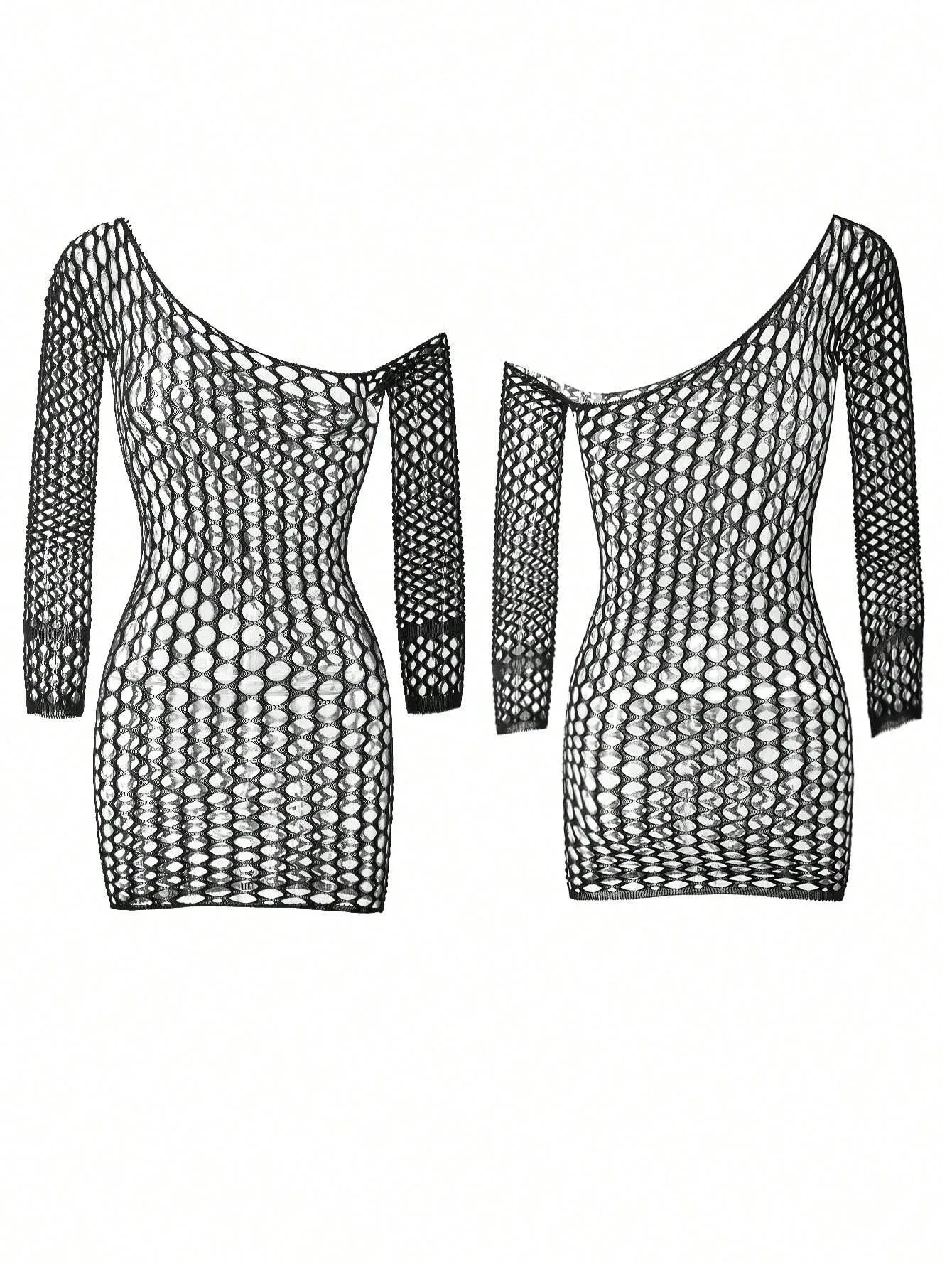 Sexy Babydoll Fishnet Dress - Alluring Geometric Lace