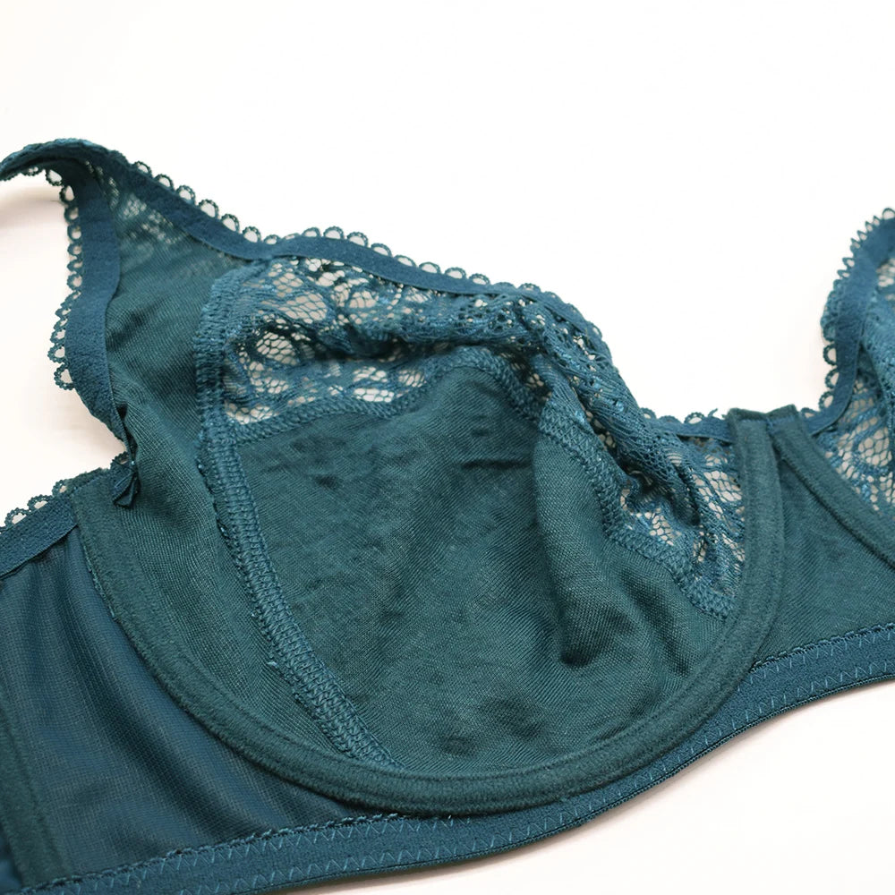 Floral Mesh Lace Bra - Embroidered Plunge Design