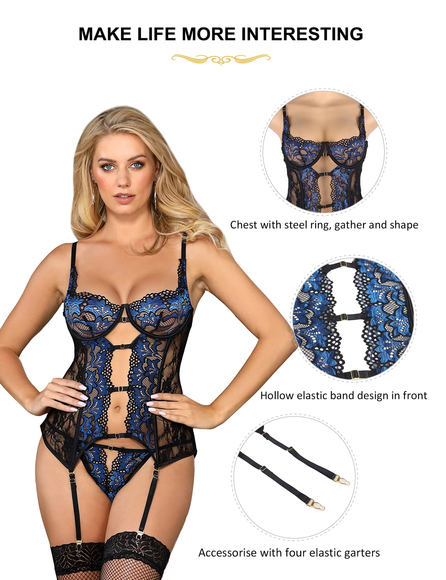 Plus Size Fashionable Lingerie with Garter - Lace Elegance