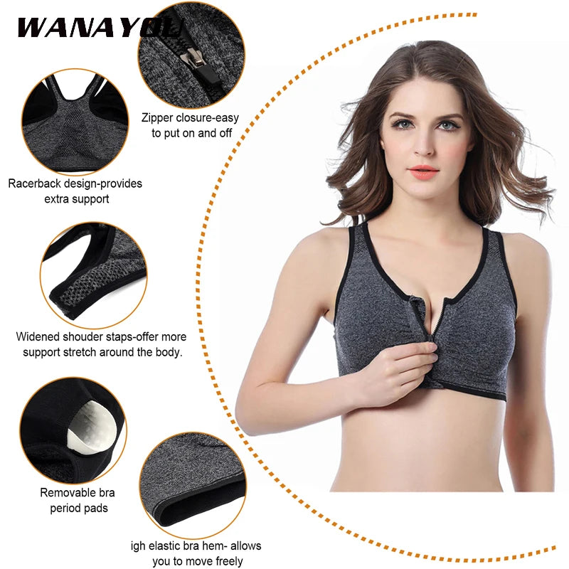 Front-Zip Wire-Free Sports Bra