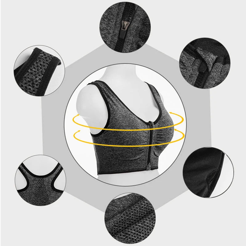 Front-Zip Wire-Free Sports Bra