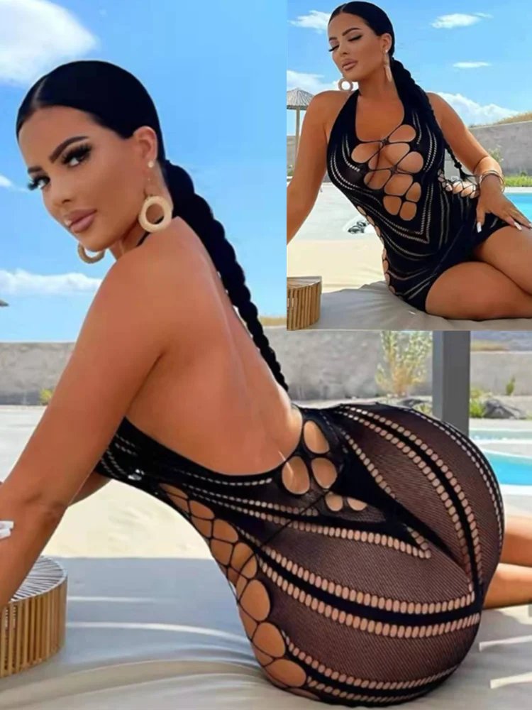 Sexy Babydoll Fishnet Dress - Alluring Geometric Lace