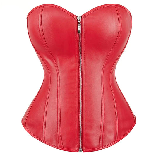 Punk Style Push Up Faux Leather Corset with Zip - 14 Bone Structure