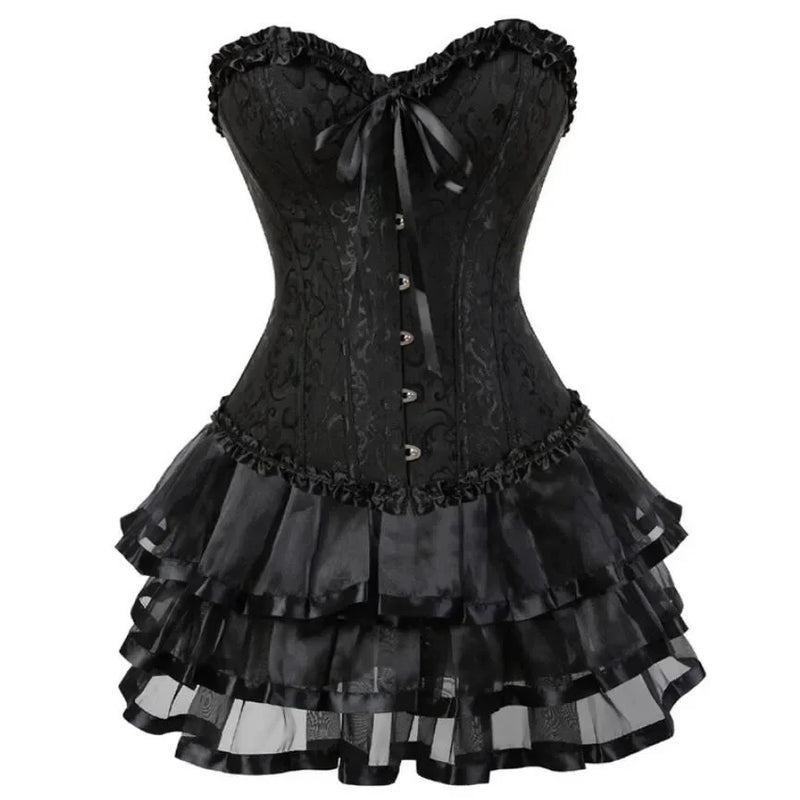 Ruffled Jacquard Lace-Up Corset