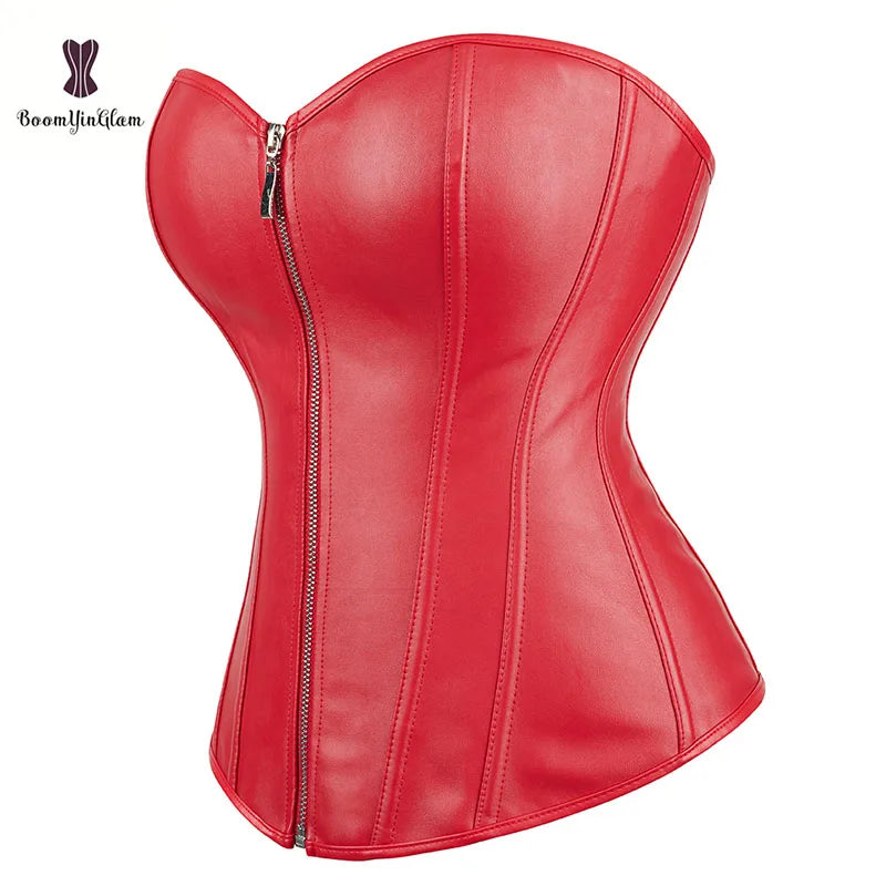 Zippered Faux Leather Corset