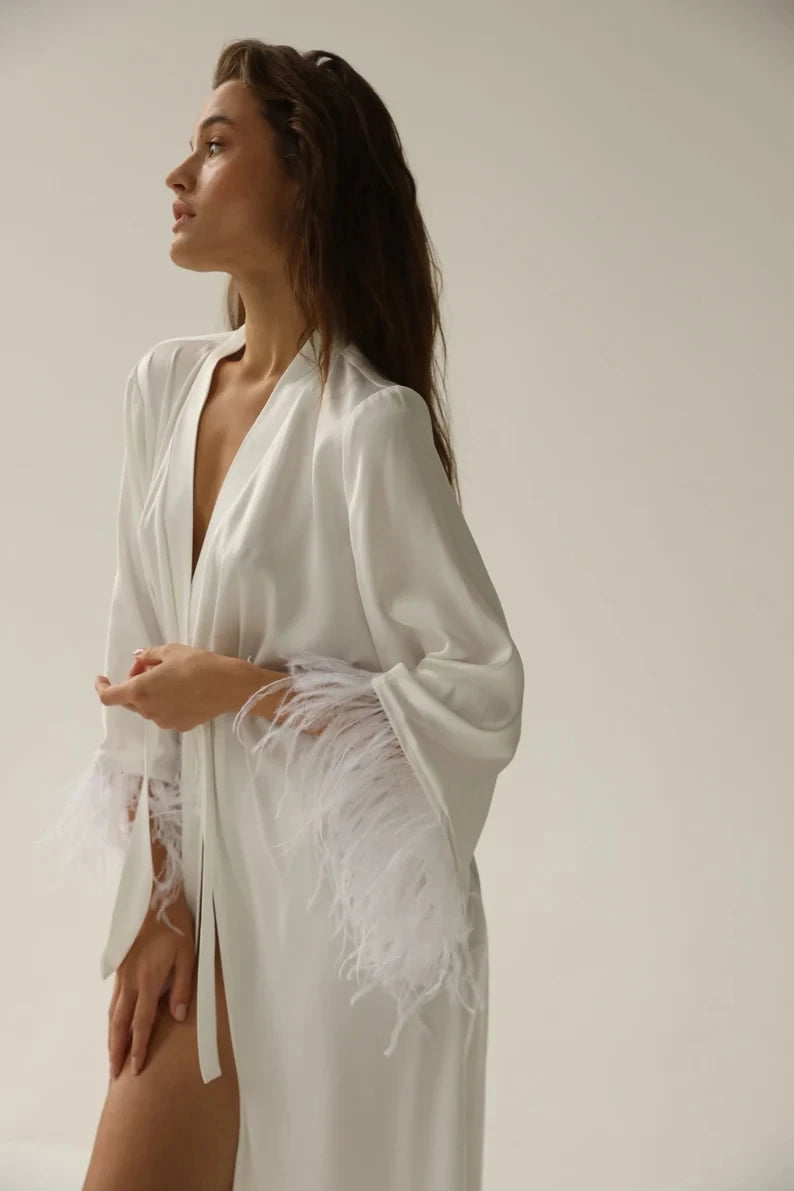 Feather Sleeve Bridal Robe