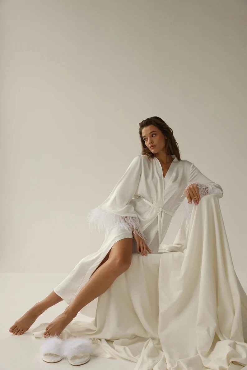 Feather Sleeve Bridal Robe
